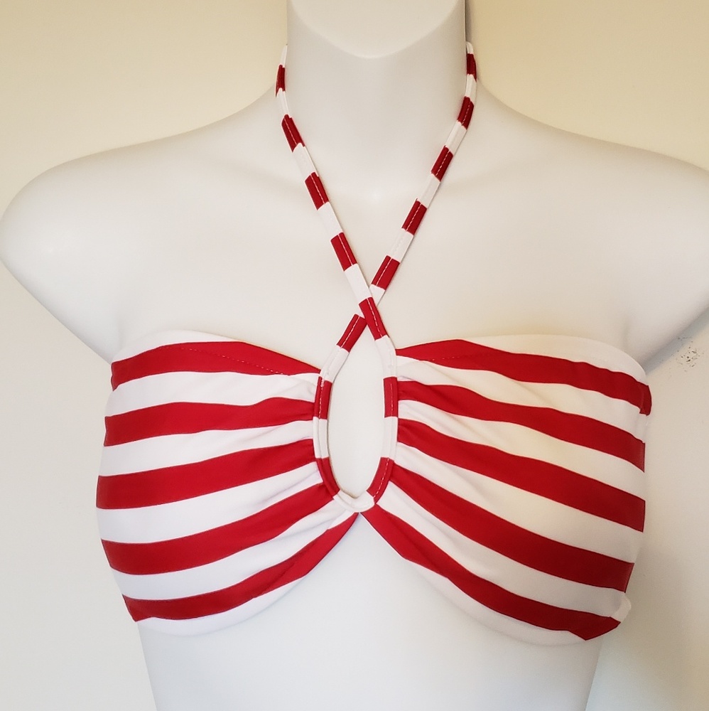 Red and white striped bikini top